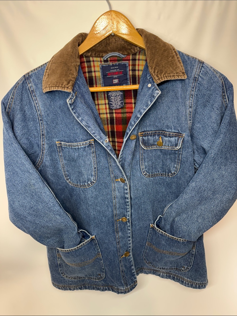 Vintage 90s Faded Glory Denim Chore Jacket Flannel Lined Barn Coat Women’s L